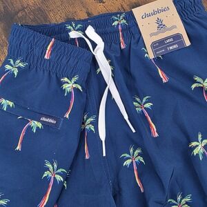 Chubbies Palm Tree SWIM TRUNKS Men's L Blue Lined 7"‎ Tree Myself And I NWT